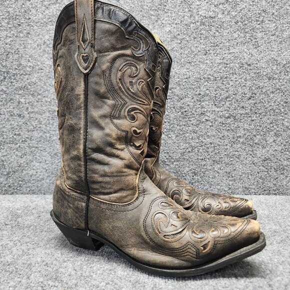Rockin Country Distressed Brown Women’s Cowboy Leather Rodeo Boots RCS2020 12M - Picture 1 of 15
